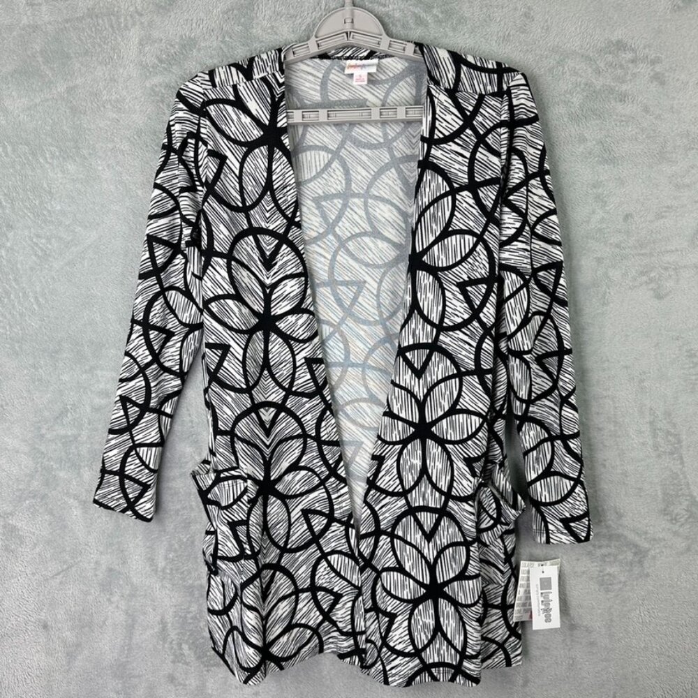LuLaRoe Caroline Cover‎ Up Womens White Black Long Sleeve*PHOTO